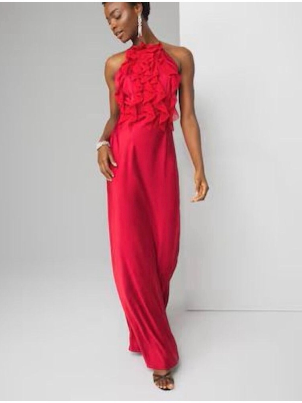 White House Black Market Red Ruffled Halter Maxi Dress
